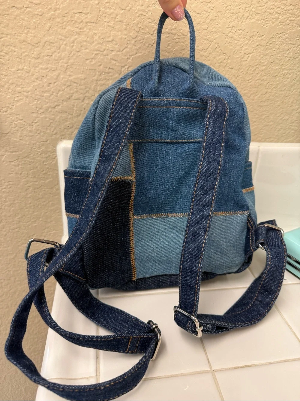 BDG Patchwork Denim Mini Backpack - Blue - Picture 7 of 9